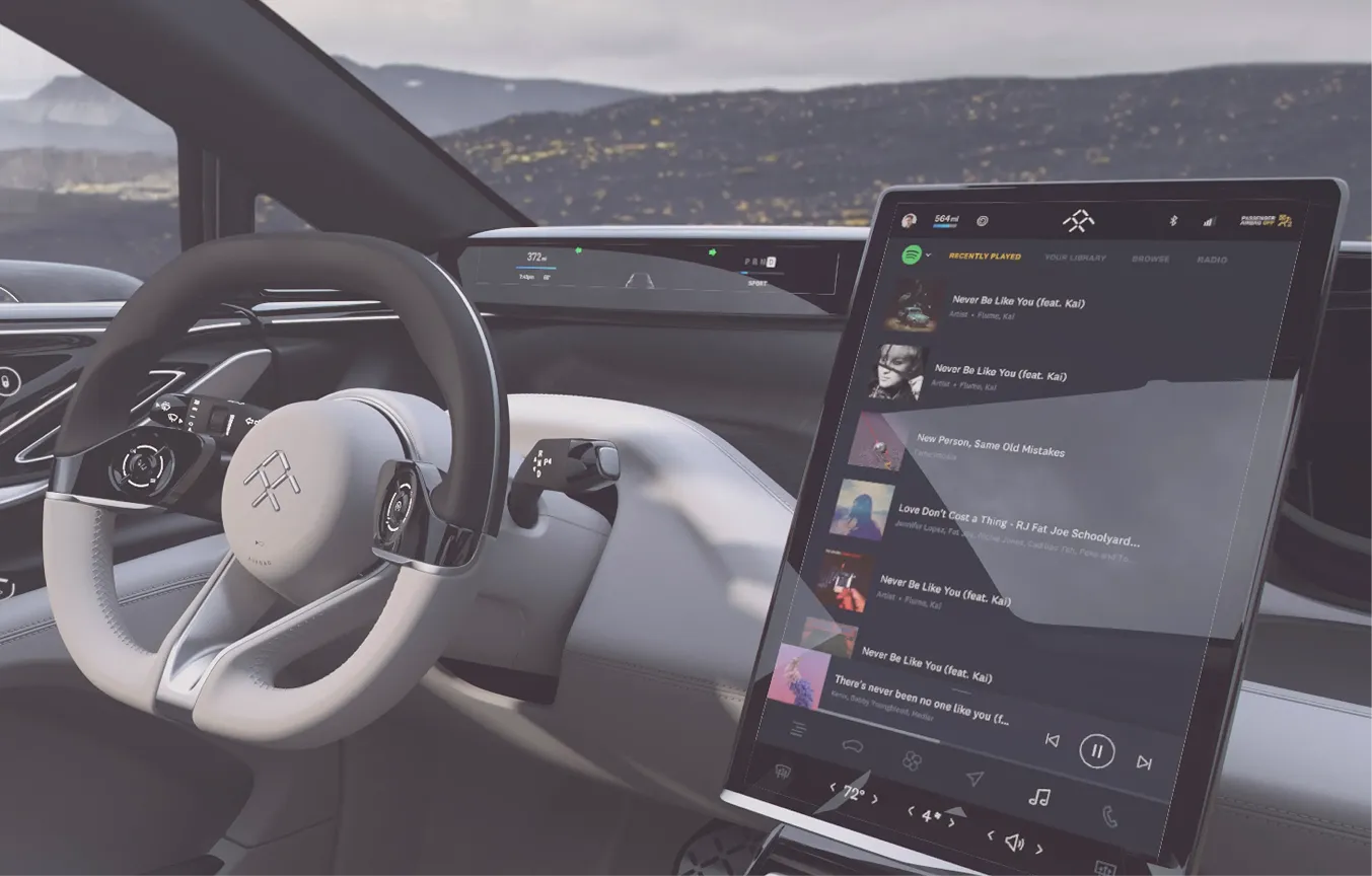 Car media framework running on the FF91 dashboard