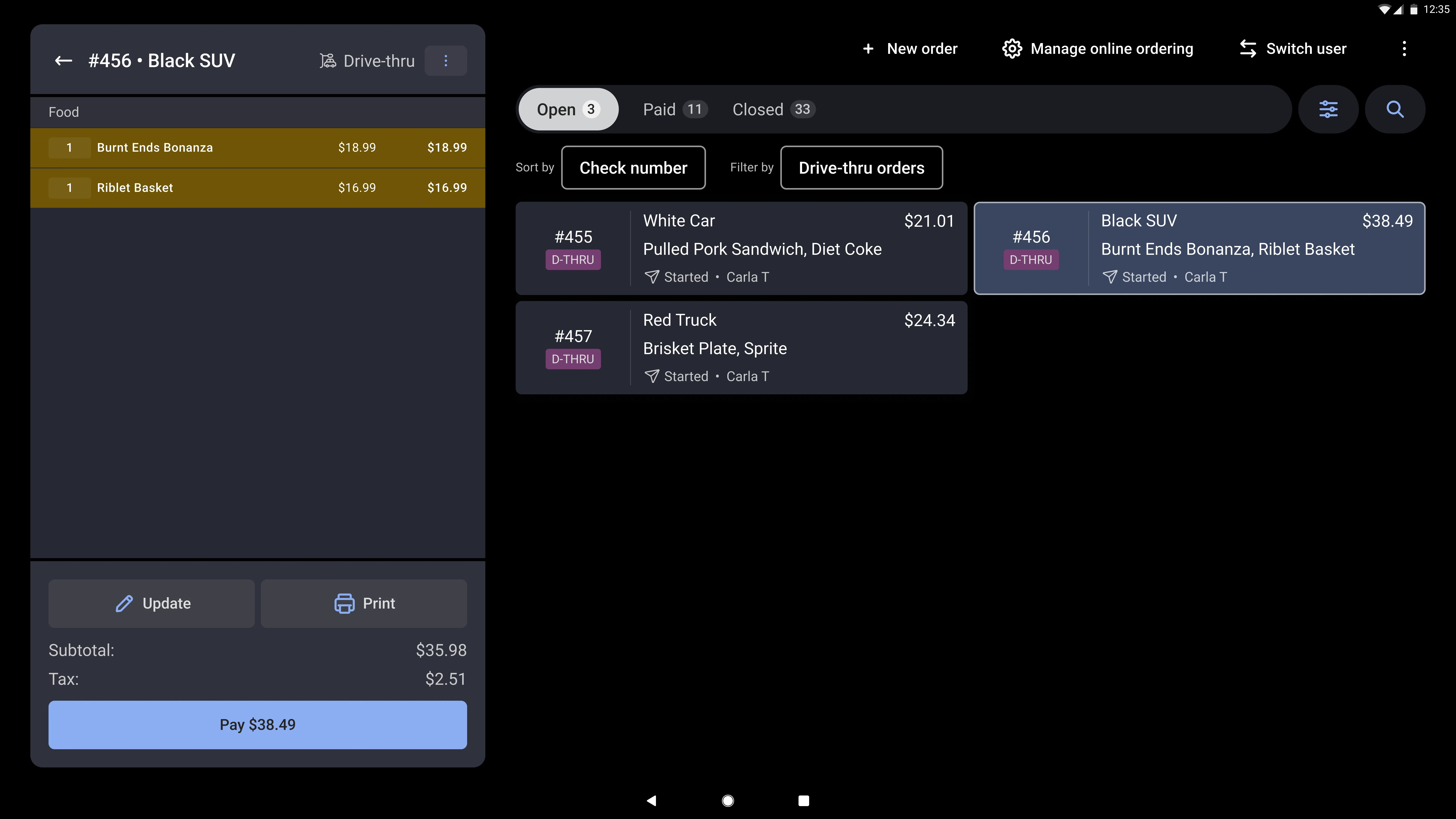 The existing orders list view wasn't designed for drive-thru operations